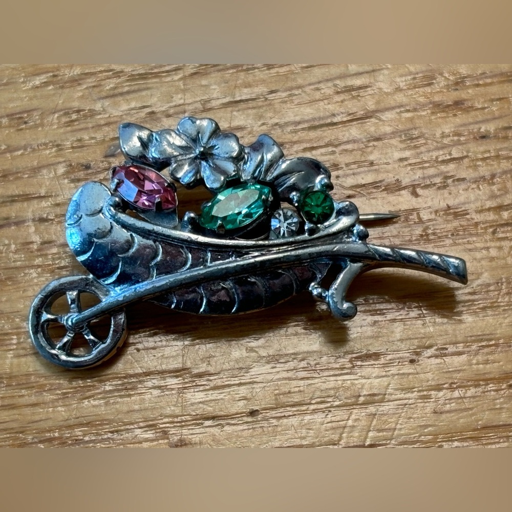 Vintage Barclay Floral Wheelbarrow Brooch